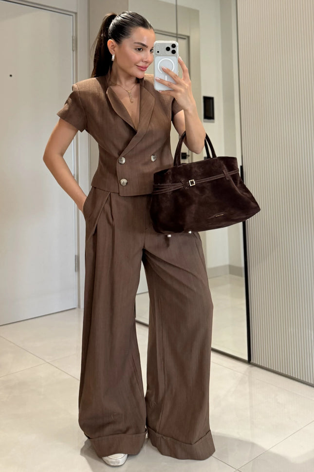 Simona Linen Blouse And Trouser Set With A Fitted Waist