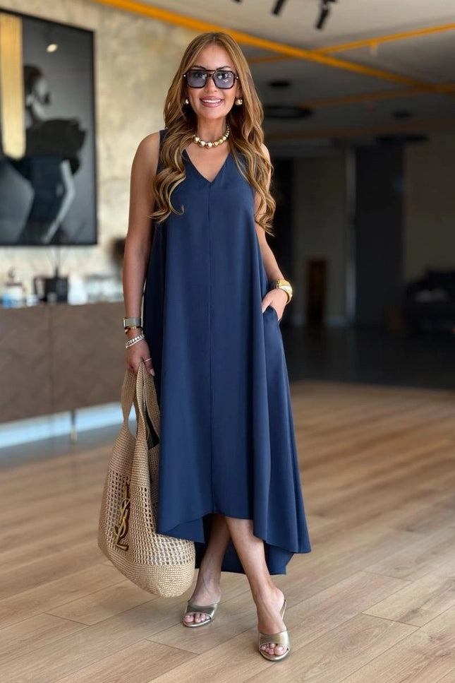 Erika V-Neck Sleeveless Asymmetrical Modal Tencel Dress