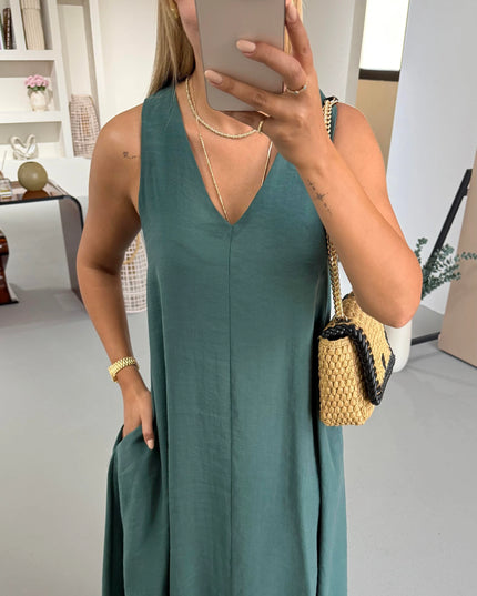 Erika V-Neck Sleeveless Asymmetrical Modal Tencel Dress