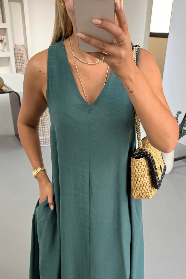 Erika V-Neck Sleeveless Asymmetrical Modal Tencel Dress