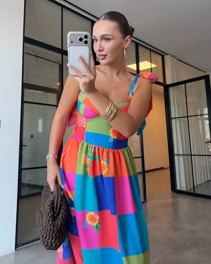 Colorful Floral Print Maxi Dress