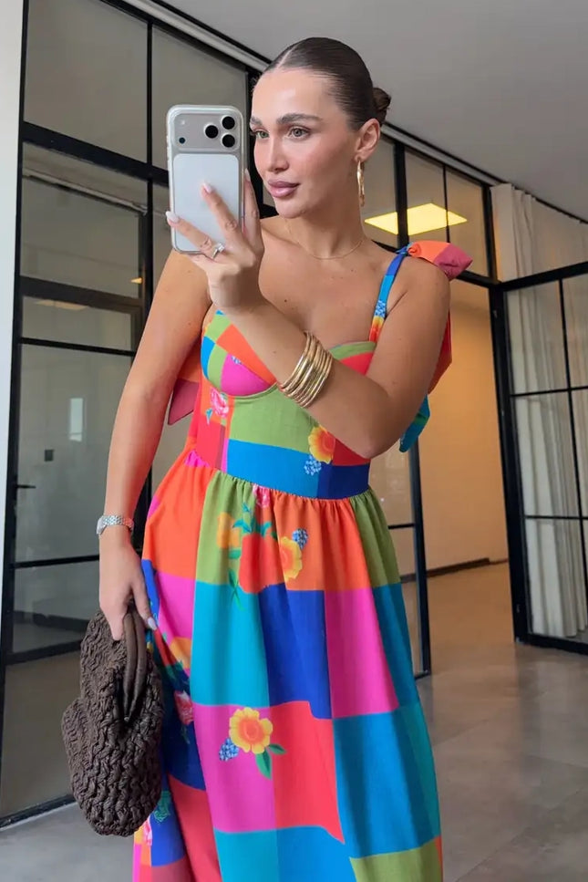 Colorful Floral Print Maxi Dress