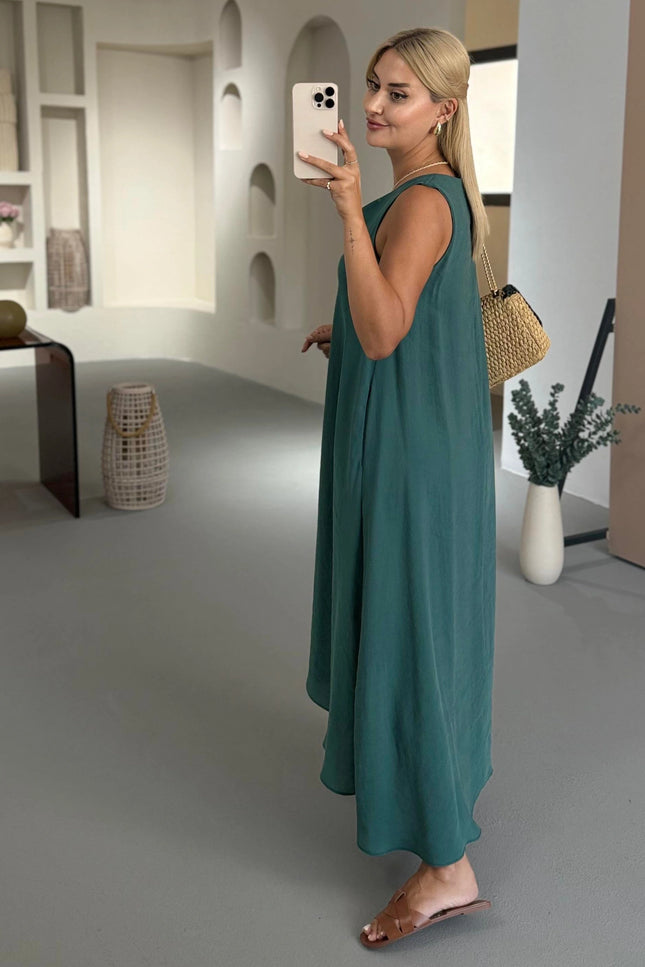 Erika V-Neck Sleeveless Asymmetrical Modal Tencel Dress