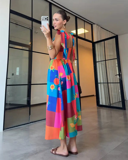 Colorful Floral Print Maxi Dress