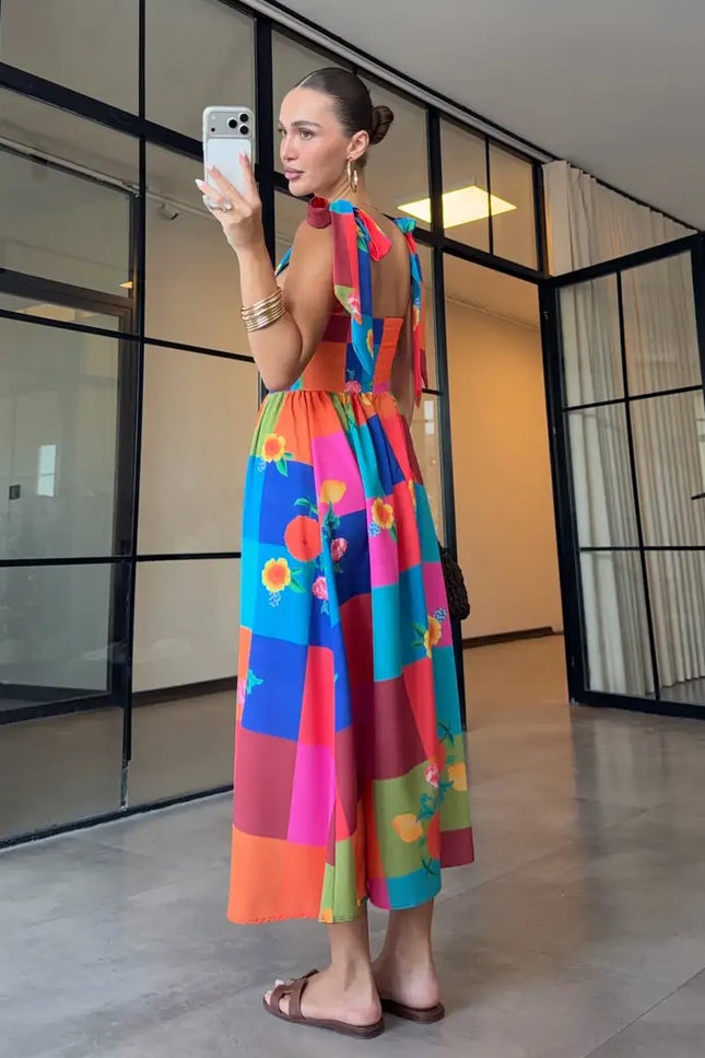 Colorful Floral Print Maxi Dress