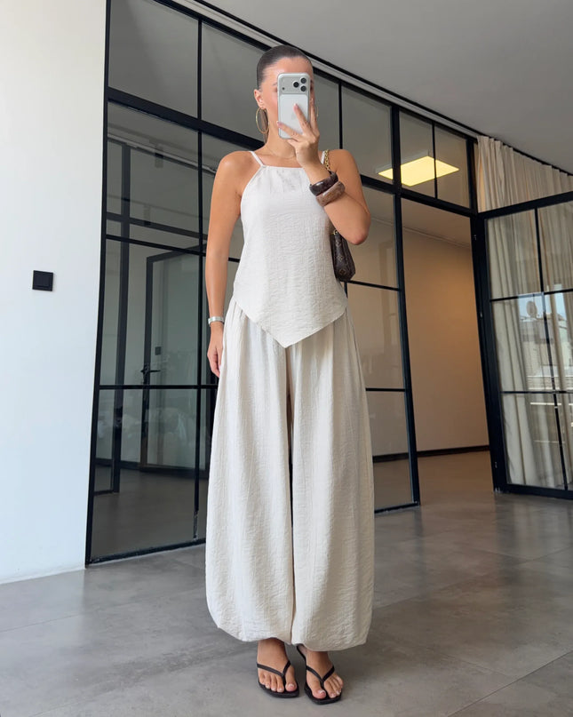 Strappy Asymmetric Blouse & Şalvar Pants Set