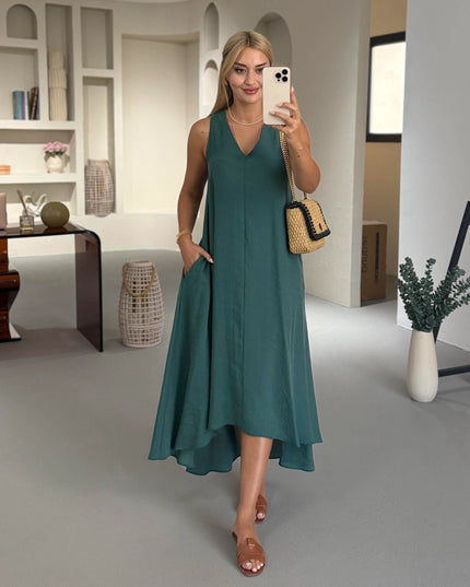 Erika V-Neck Sleeveless Asymmetrical Modal Tencel Dress