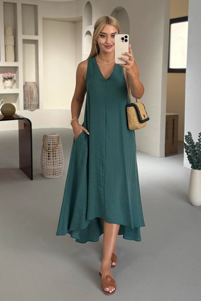 Erika V-Neck Sleeveless Asymmetrical Modal Tencel Dress