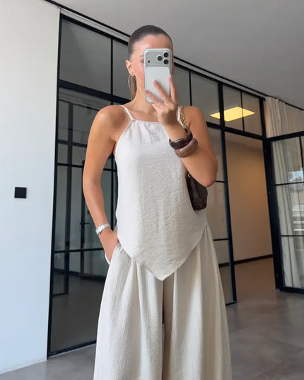 Strappy Asymmetric Blouse & Şalvar Pants Set
