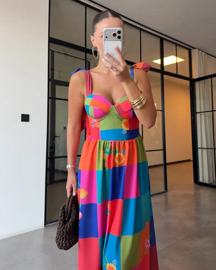 Colorful Floral Print Maxi Dress