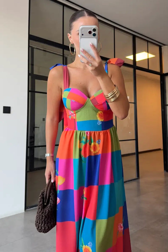 Colorful Floral Print Maxi Dress