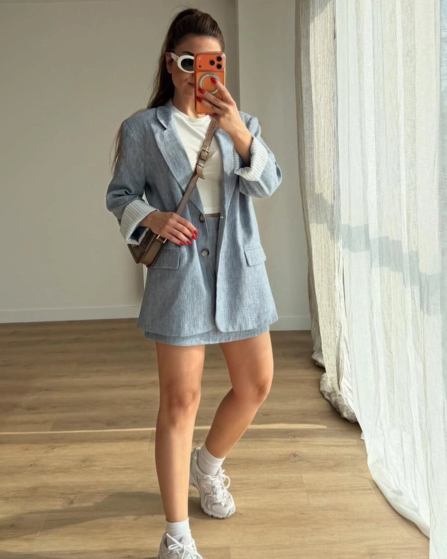 Milano Textured Trimmed Blazer With Skort