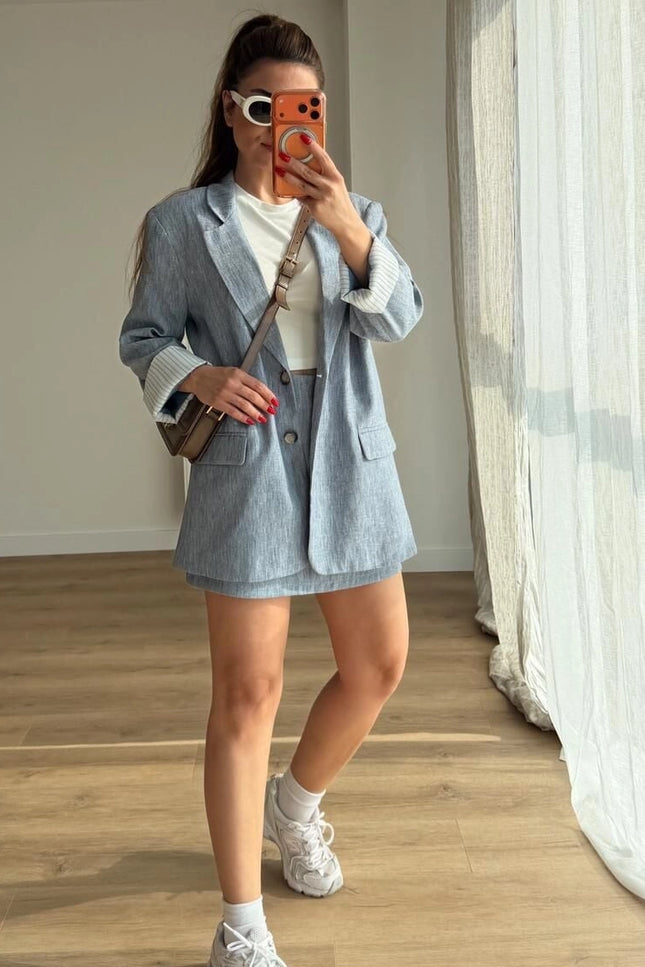 Milano Textured Trimmed Blazer With Skort