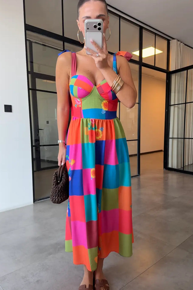Colorful Floral Print Maxi Dress