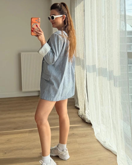Milano Textured Trimmed Blazer With Skort