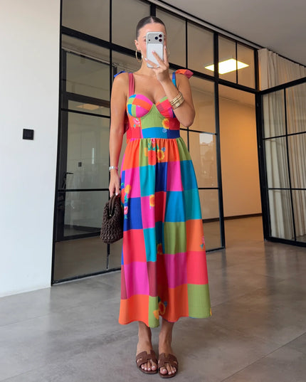 Colorful Floral Print Maxi Dress