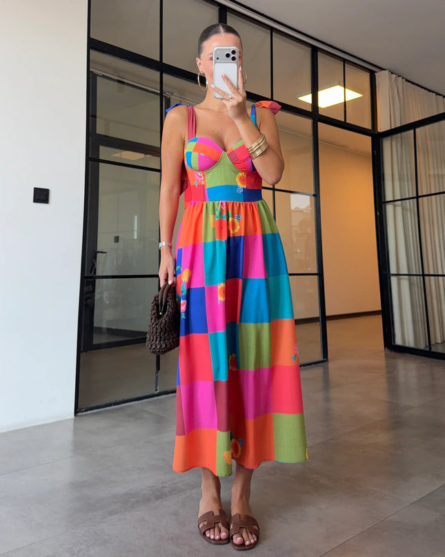 Colorful Floral Print Maxi Dress