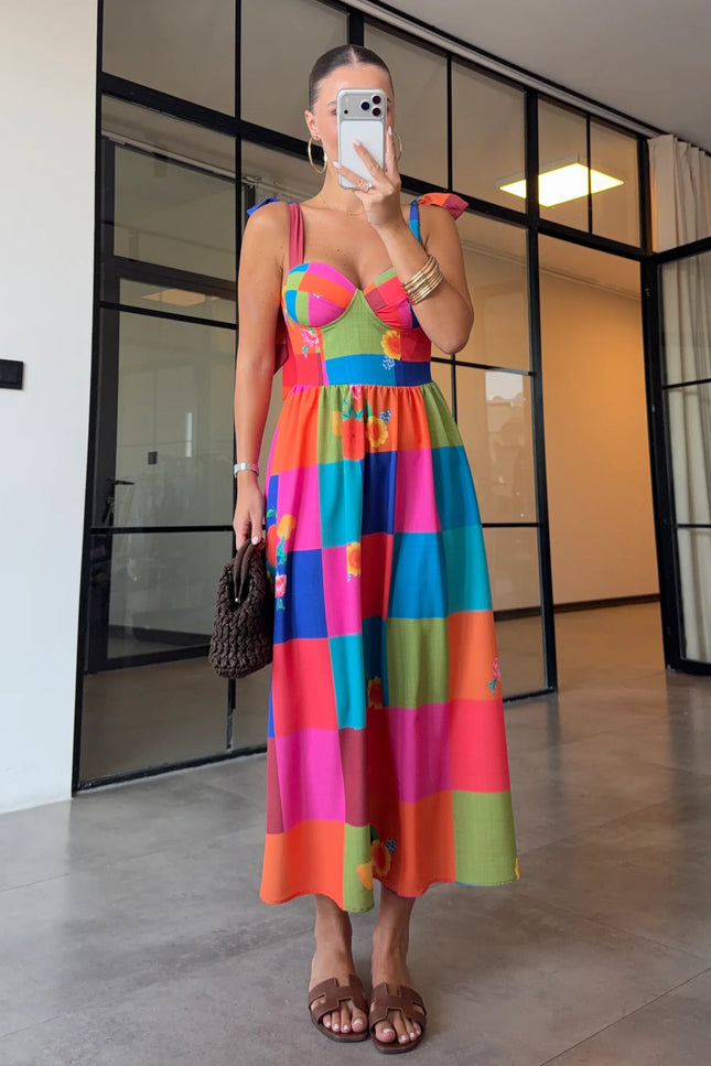 Colorful Floral Print Maxi Dress
