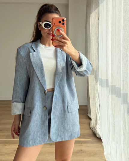 Milano Textured Trimmed Blazer With Skort
