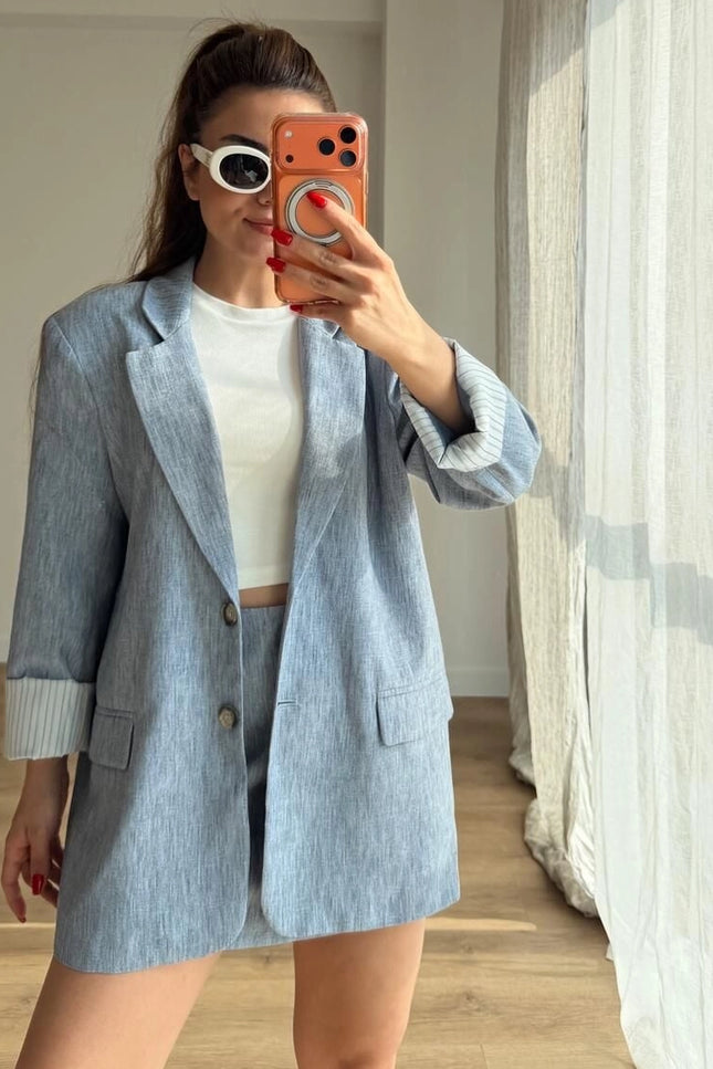 Milano Textured Trimmed Blazer With Skort