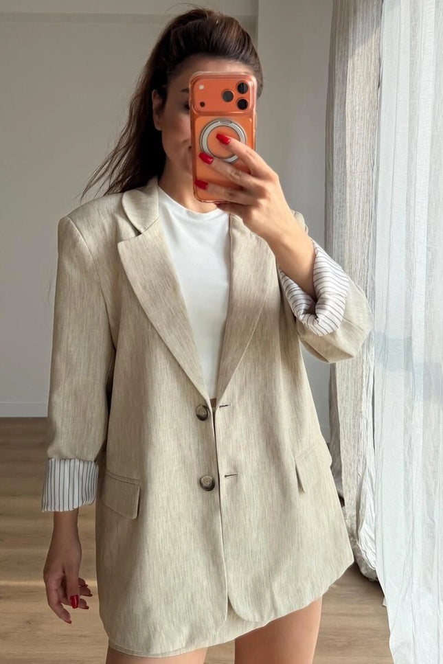 Milano Textured Trimmed Blazer With Skort