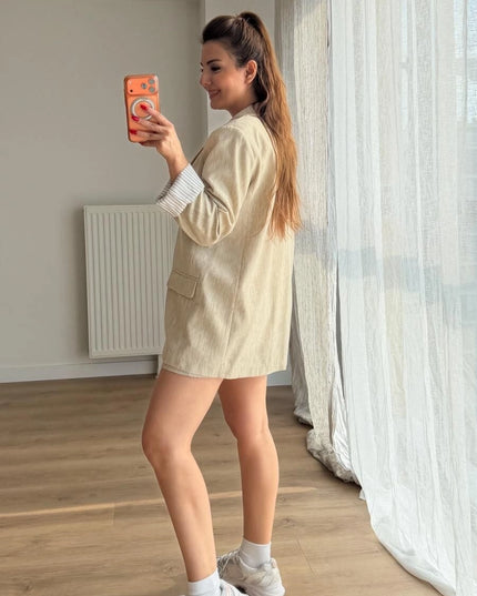 Milano Textured Trimmed Blazer With Skort