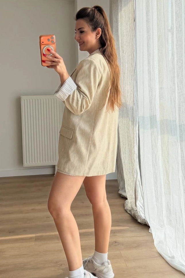 Milano Textured Trimmed Blazer With Skort