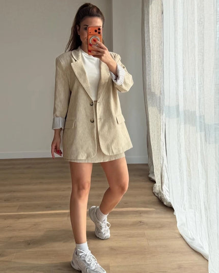 Milano Textured Trimmed Blazer With Skort