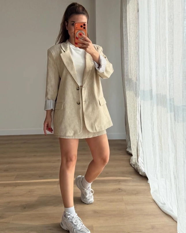 Milano Textured Trimmed Blazer With Skort