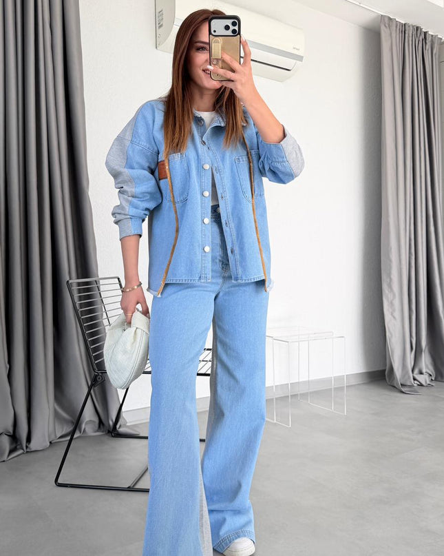 Önü Denim Detaylı Takım