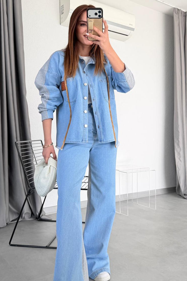 Önü Denim Detaylı Takım