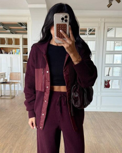 Sama Premium Knit Set - Burgundy