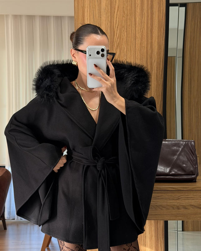 Darking Black Fur Poncho