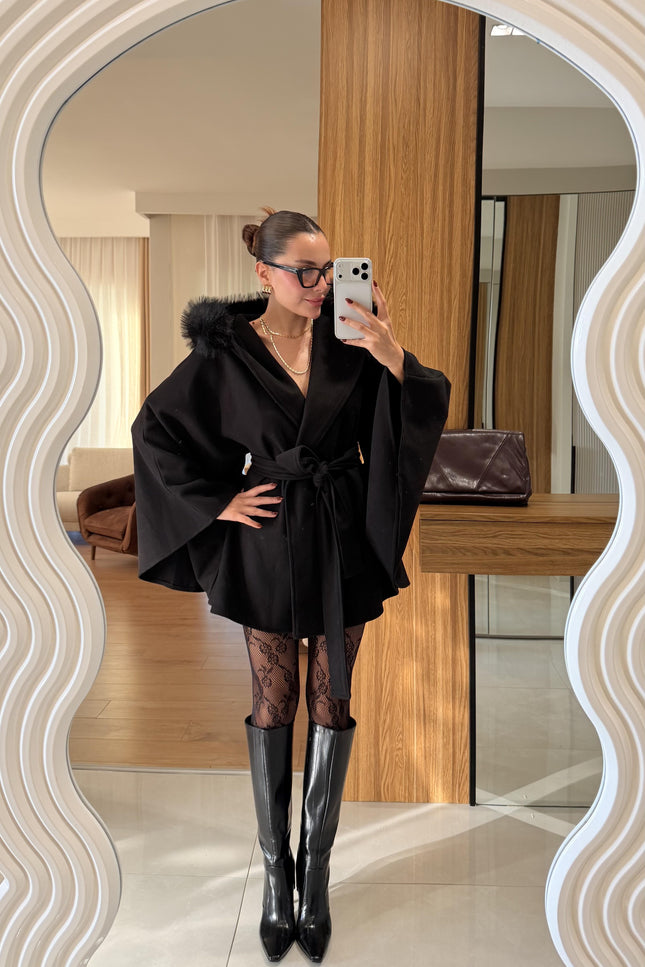 Darking Black Fur Poncho
