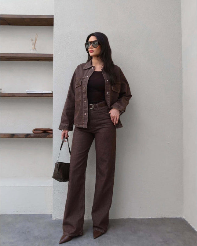 Denim Çıtçıtlı Gömlek Pantolon Takım