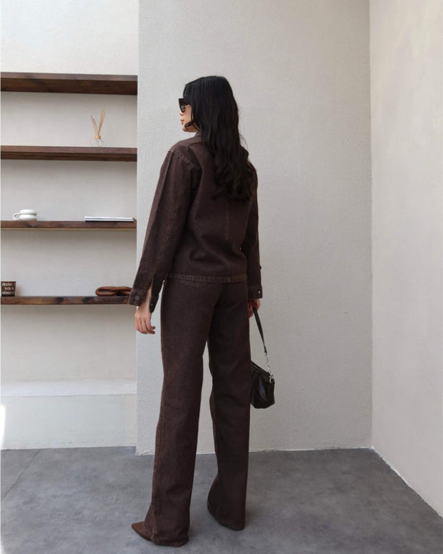 Denim Çıtçıtlı Gömlek Pantolon Takım