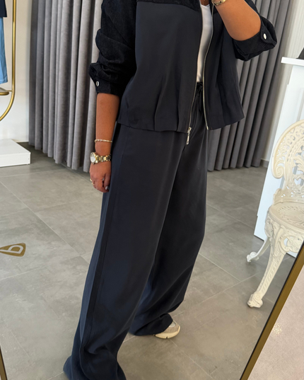 Premium Jacket Elastic Waist Trousers Tencel Two-Piece Set