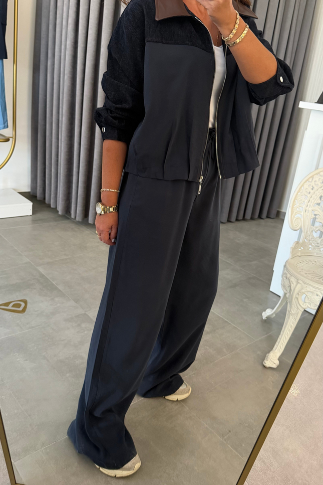 Premium Jacket Elastic Waist Trousers Tencel Two-Piece Set