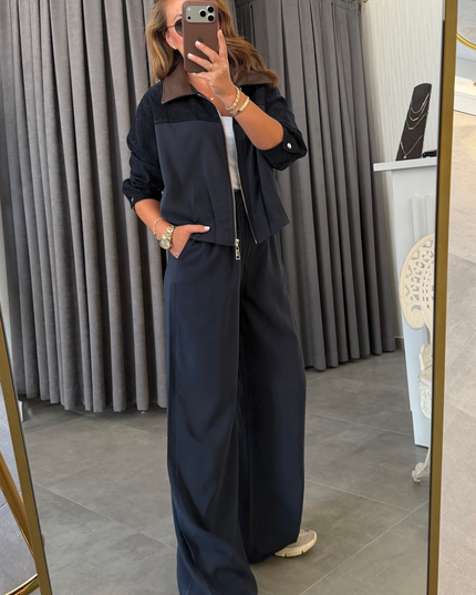 Premium Jacket Elastic Waist Trousers Tencel Two-Piece Set