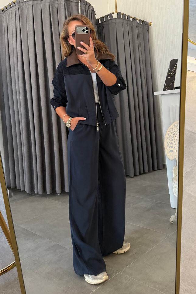 Premium Jacket Elastic Waist Trousers Tencel Two-Piece Set
