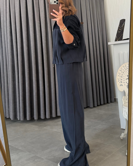 Premium Jacket Elastic Waist Trousers Tencel Two-Piece Set