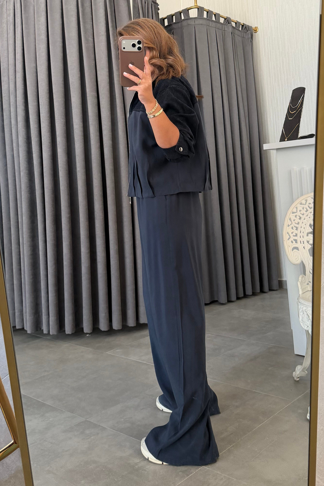 Premium Jacket Elastic Waist Trousers Tencel Two-Piece Set