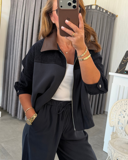 Premium Jacket Elastic Waist Trousers Tencel Two-Piece Set