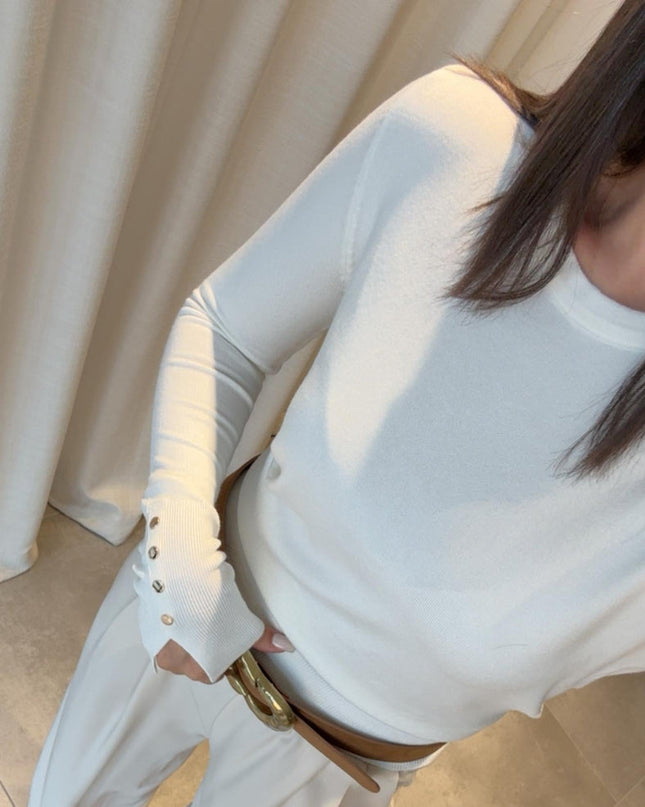 Dilvin Ekru Bisiklet Yaka Droplu Triko