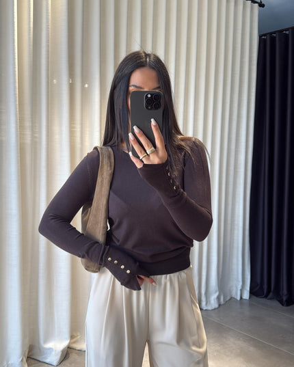 Dilvin Kahve Bisiklet Yaka Droplu Triko