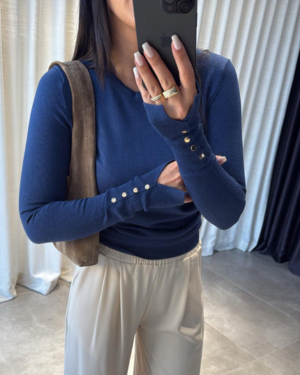 Dilvin Lacivert Bisiklet Yaka Droplu Triko