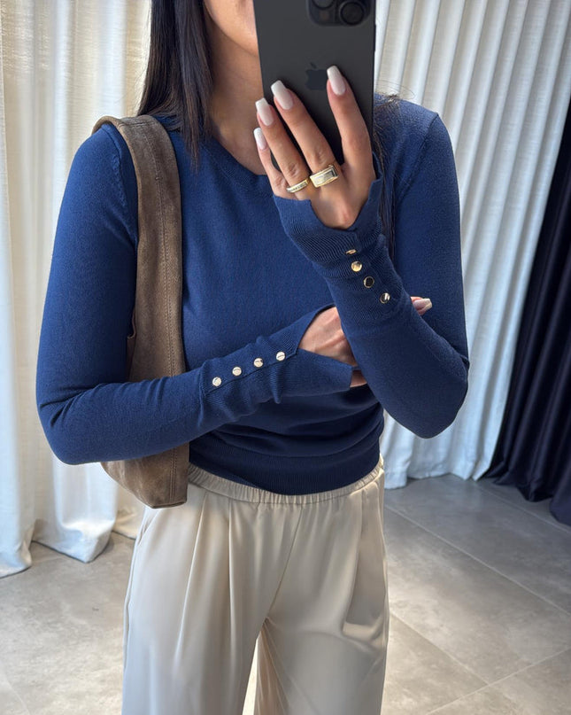 Dilvin Lacivert Bisiklet Yaka Droplu Triko