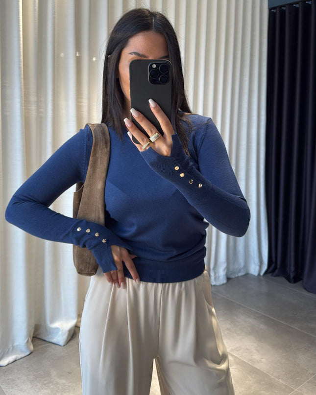 Dilvin Lacivert Bisiklet Yaka Droplu Triko