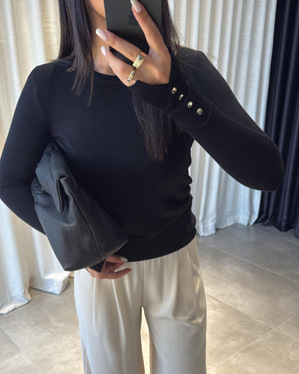 Dilvin Siyah Bisiklet Yaka Droplu Triko