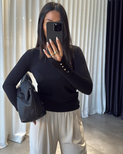 Dilvin Siyah Bisiklet Yaka Droplu Triko